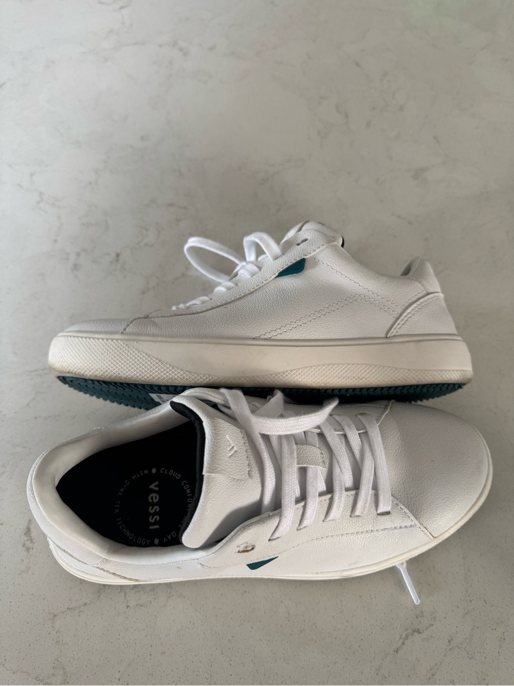 Vessi women’s White Sneakers with Teal Accent